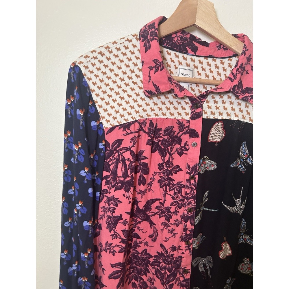 Maeve Alisa Contrast Button down Shirt With Bows, Floral, And Dog Print - Picture 3 of 8